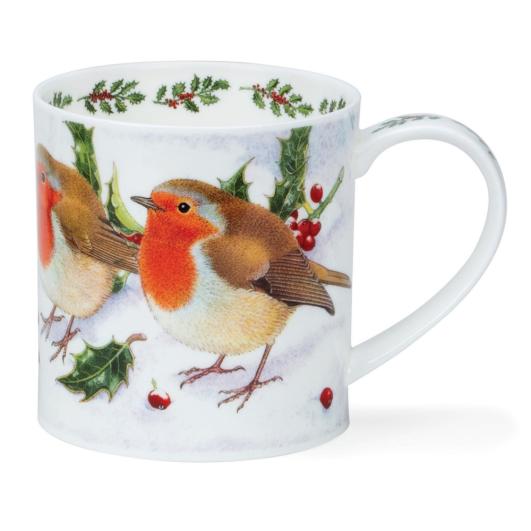 Tasse en porcelaine fine Anglaise Festive Birds Robin